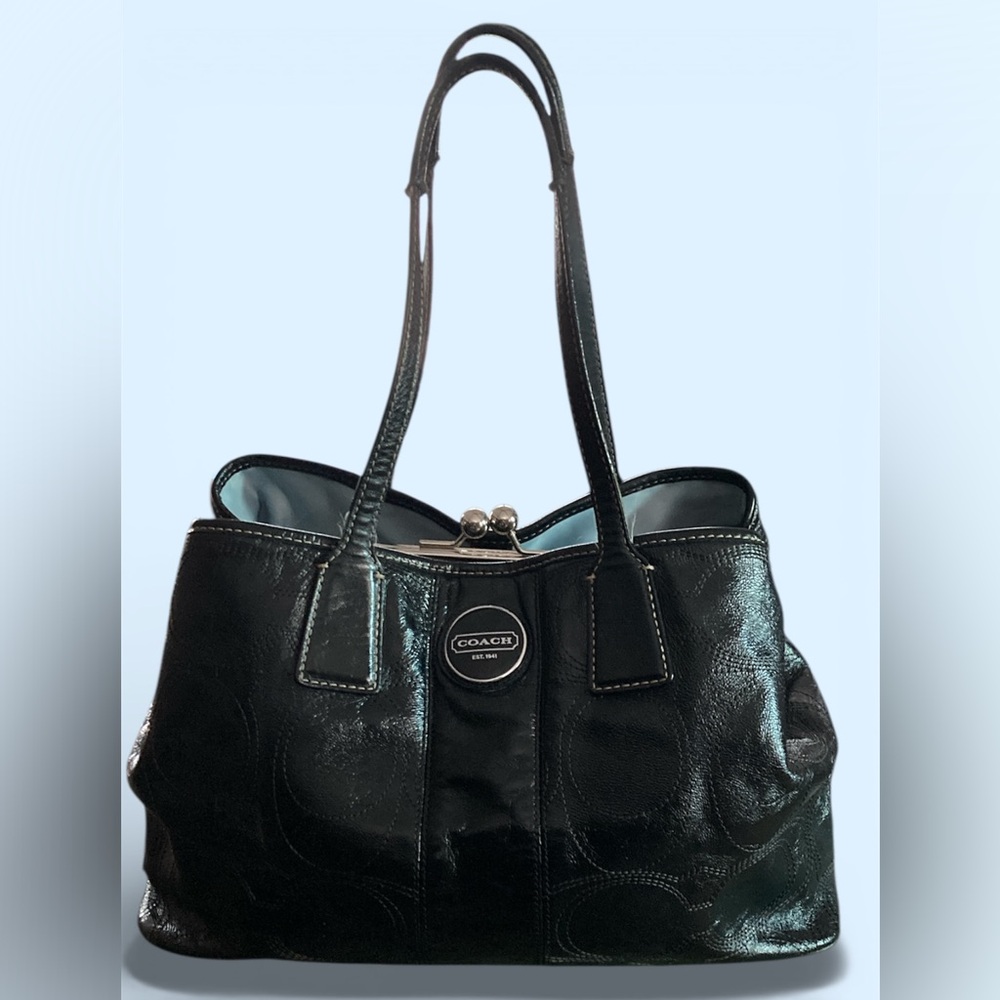 Coach Carryall Stitched C Logo bag Patent Leather F15658 with Kiss Lock EUC